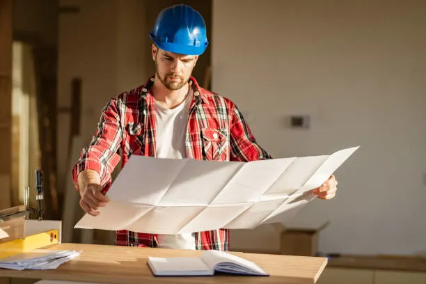 Digital blueprints showing CAD drawings and BIM building models for construction