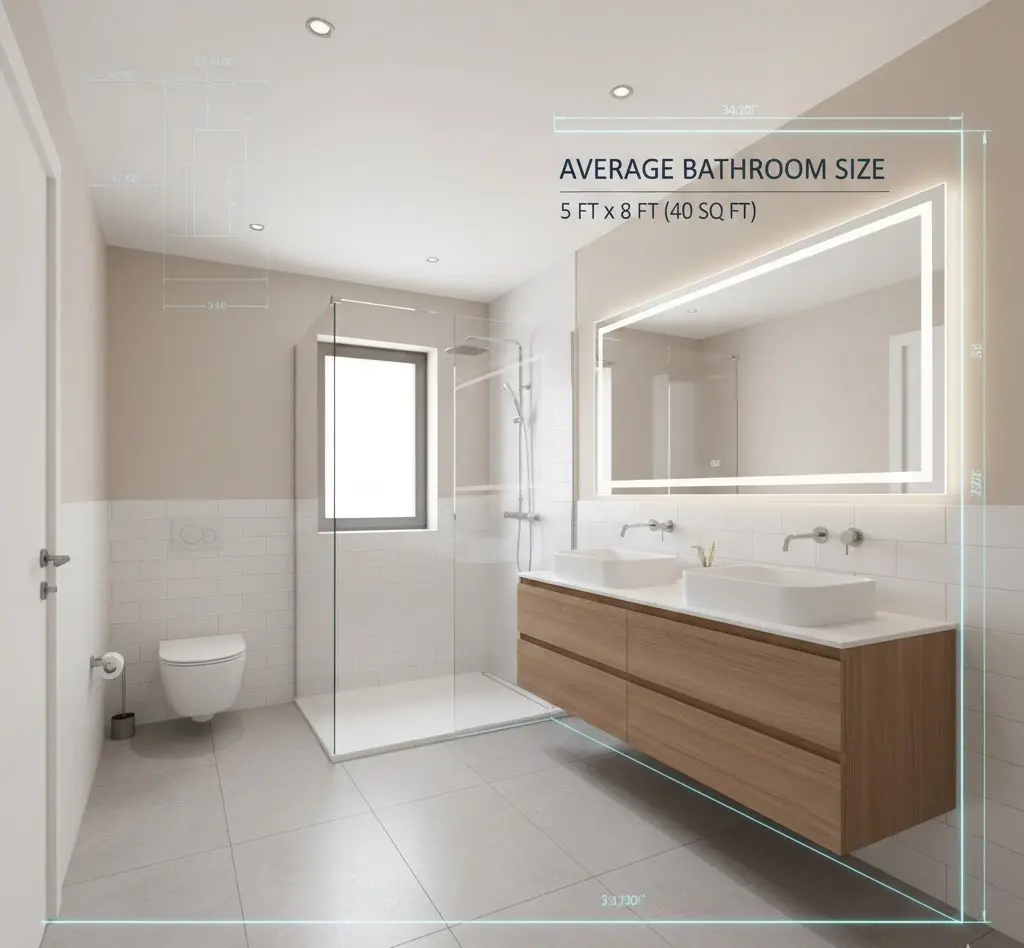 Average bathroom size and layout for custom architectural CAD drafting projects.
