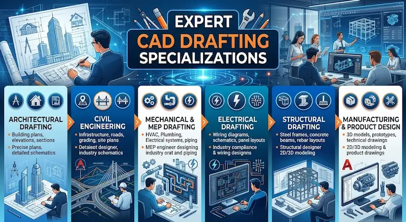 list 5 specialized fields of draftin