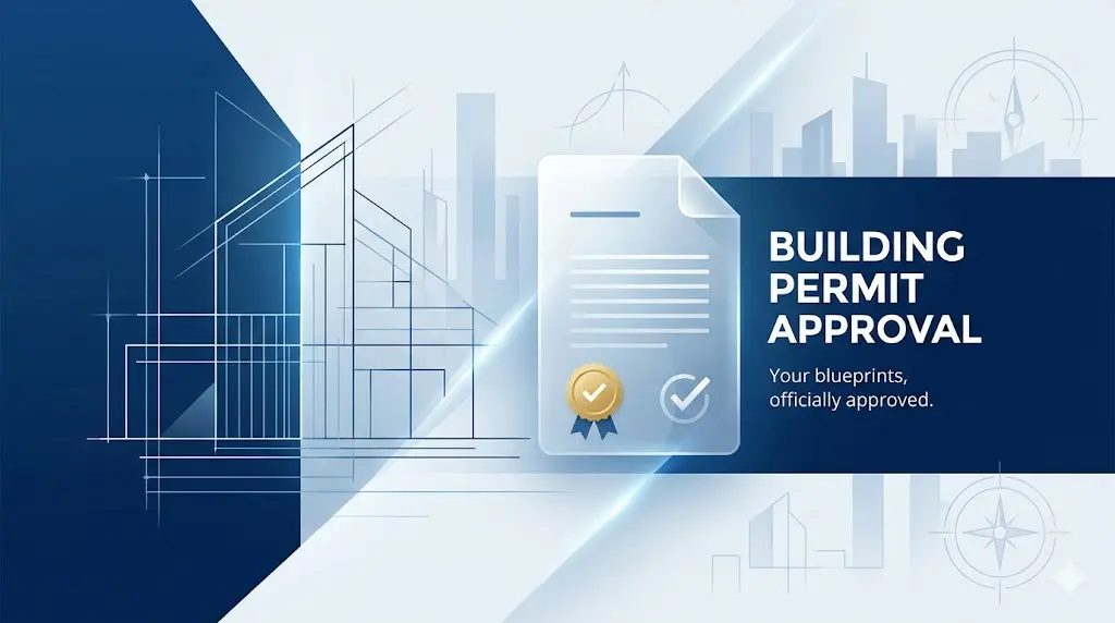 A blueprint design and approved document show how to get a building permit